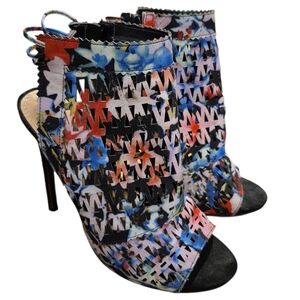 Just Fab Vibrant Floral Laser-Cut Caged Heel Booties | Size 8 Peep Toe Shooties